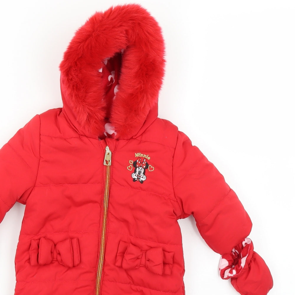 George Girls Red   Puffer Jacket Snowsuit Size 0-3 Months  - minnie mouse