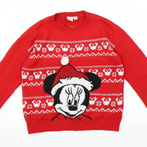 Disney Womens Red Fair Isle Knit Pullover Jumper Size XS  - Christmas Minnie Mouse