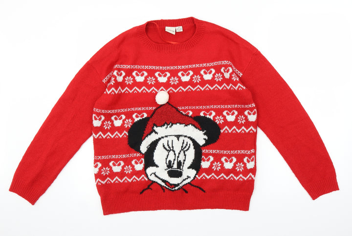 Disney Womens Red Fair Isle Knit Pullover Jumper Size XS - Christmas Minnie Mouse