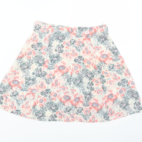 PRETTYLITTLETHING Womens White Floral  A-Line Skirt Size 6