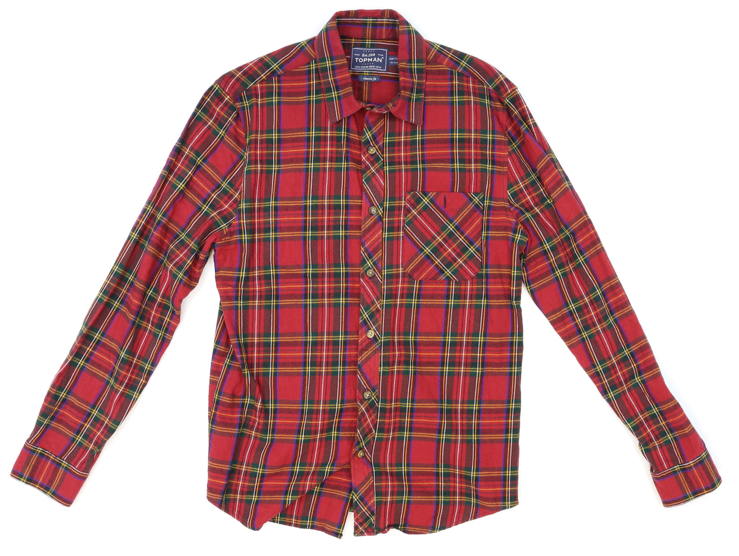 Topman Mens Red Plaid   Button-Up Size M