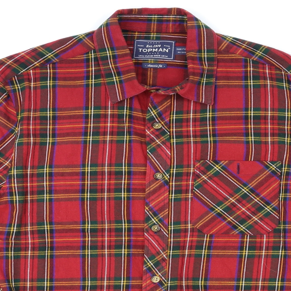 Topman Mens Red Plaid   Button-Up Size M
