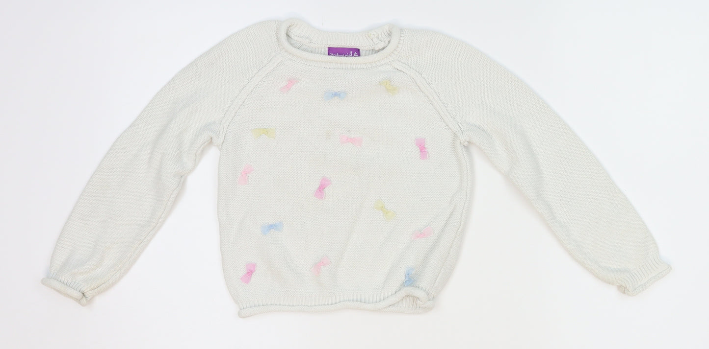 Shrinkig Violet Girls White  Knit Pullover Jumper Size 4-5 Years