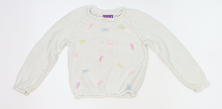 Shrinkig Violet Girls White  Knit Pullover Jumper Size 4-5 Years