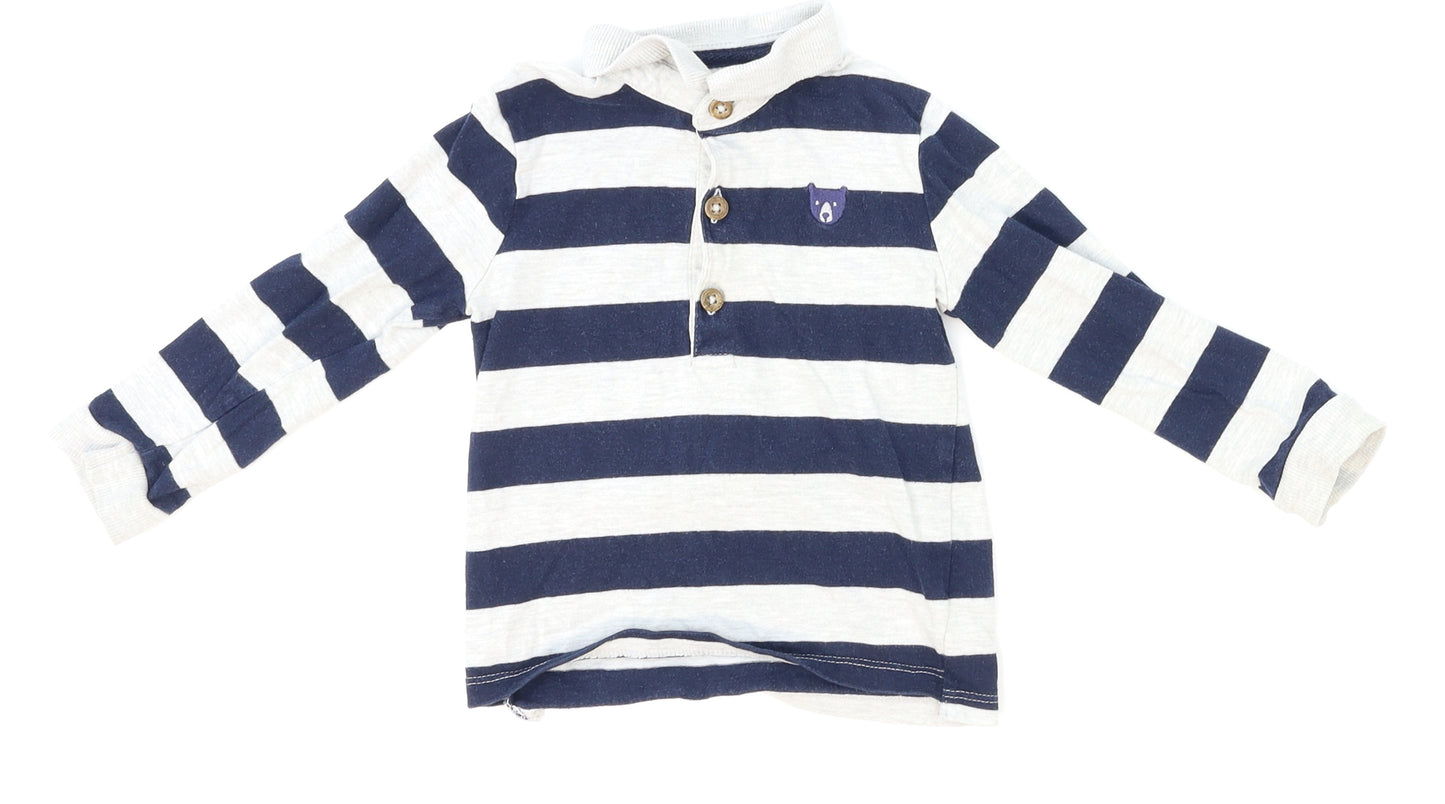 F&F Boys Grey Striped  Basic Polo Size 12-18 Months