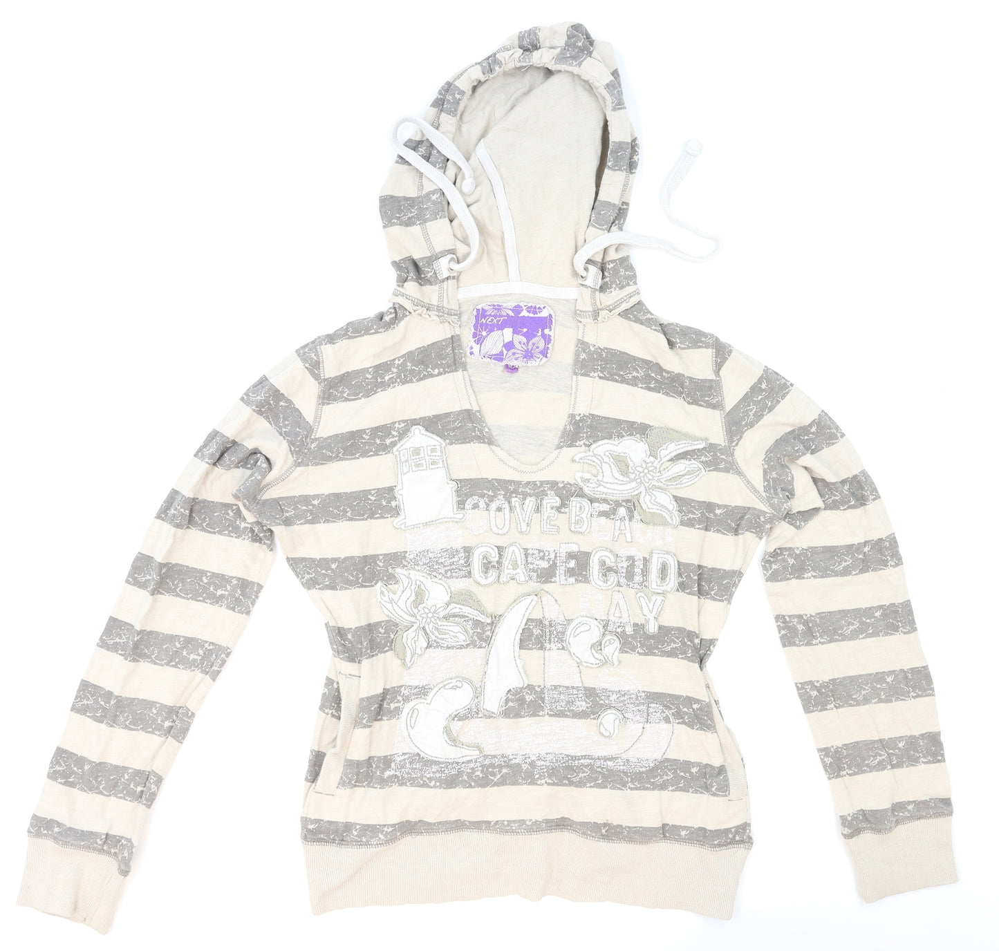 NEXT Womens Beige Striped Knit Pullover Hoodie Size 10