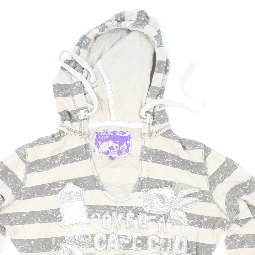NEXT Womens Beige Striped Knit Pullover Hoodie Size 10