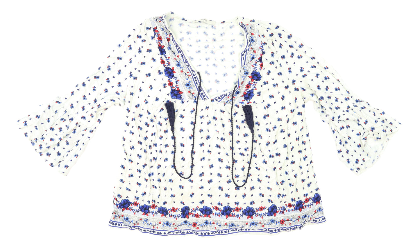 George Womens White Floral  Basic Blouse Size 14