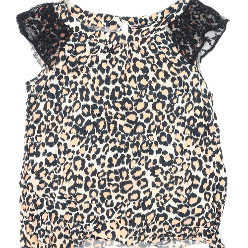Blue Chameleon Womens Orange Animal Print  Basic Blouse Size 14  - Lace shoulder