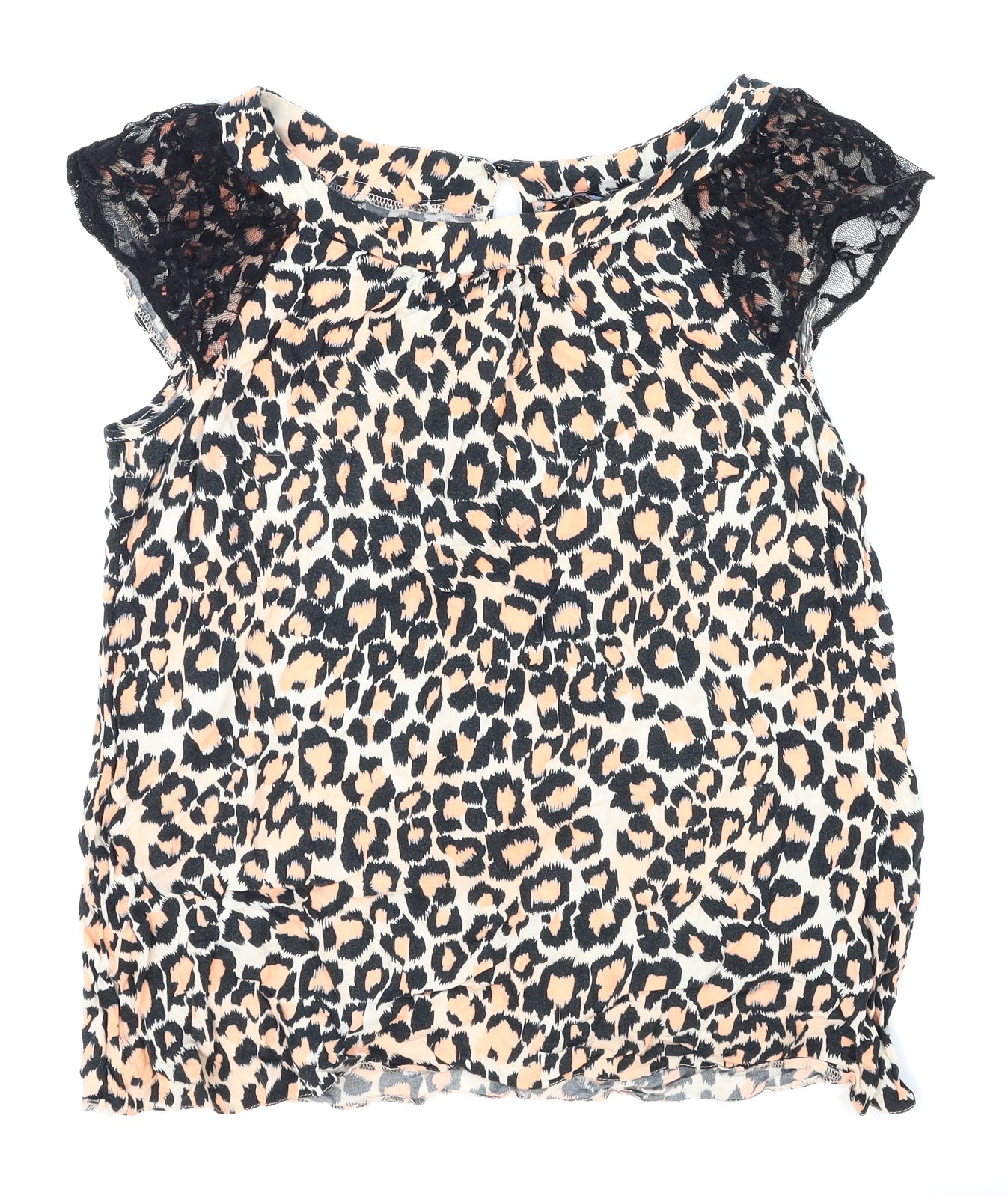 Blue Chameleon Womens Orange Animal Print  Basic Blouse Size 14  - Lace shoulder