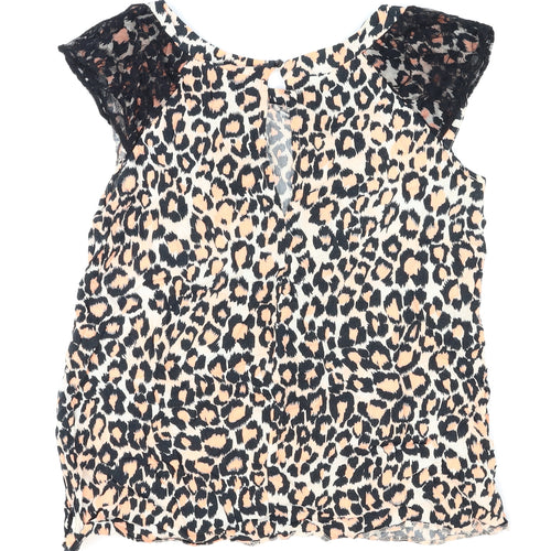 Blue Chameleon Womens Orange Animal Print  Basic Blouse Size 14  - Lace shoulder