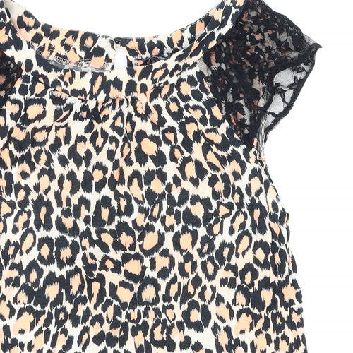 Blue Chameleon Womens Orange Animal Print  Basic Blouse Size 14  - Lace shoulder