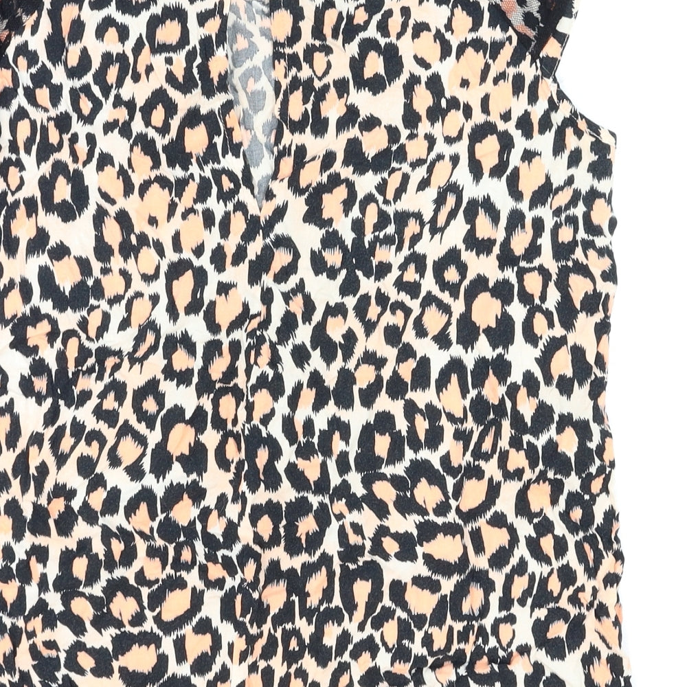 Blue Chameleon Womens Orange Animal Print  Basic Blouse Size 14  - Lace shoulder