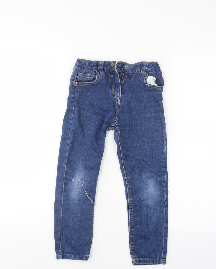 Denim & Co. Girls Blue Denim Straight Jeans Size 5-6 Years - distressed
