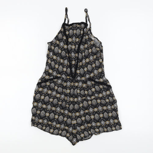 Preworn Girls Black Floral  Playsuit One-Piece Size S L3 in