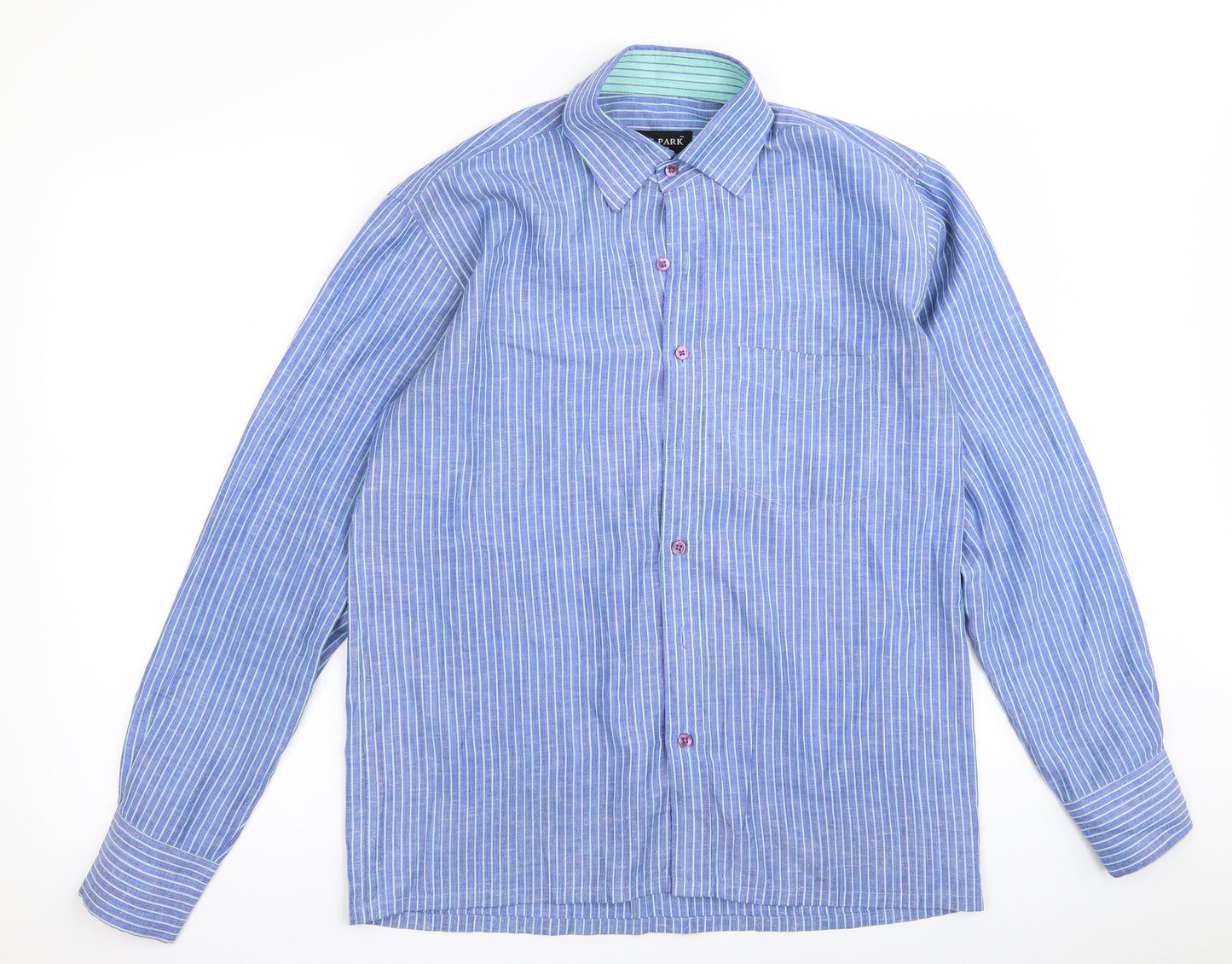 blue park Mens Blue Striped   Button-Up Size 40
