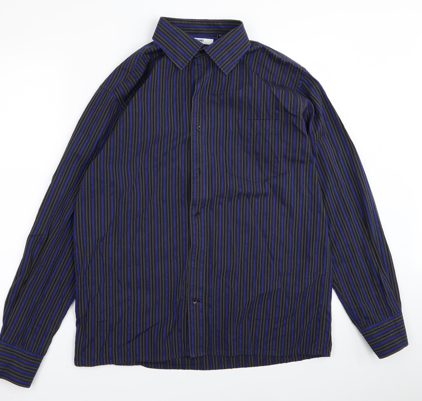 Murano Mens Black Striped   Button-Up Size 40