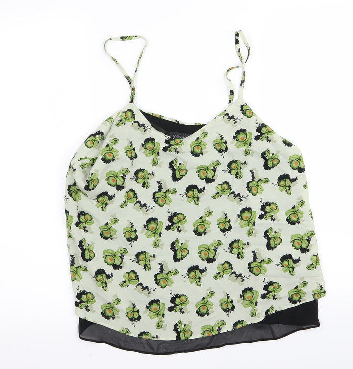 Topshop Womens Green Floral Basic Blouse Size 10
