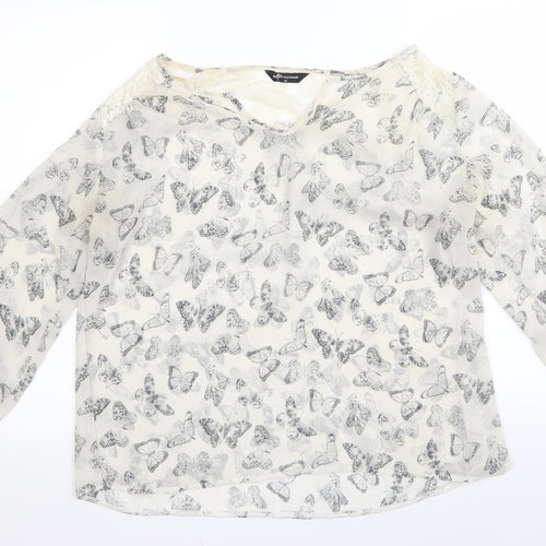 Preworn Womens White Animal Print  Basic Blouse Size 14