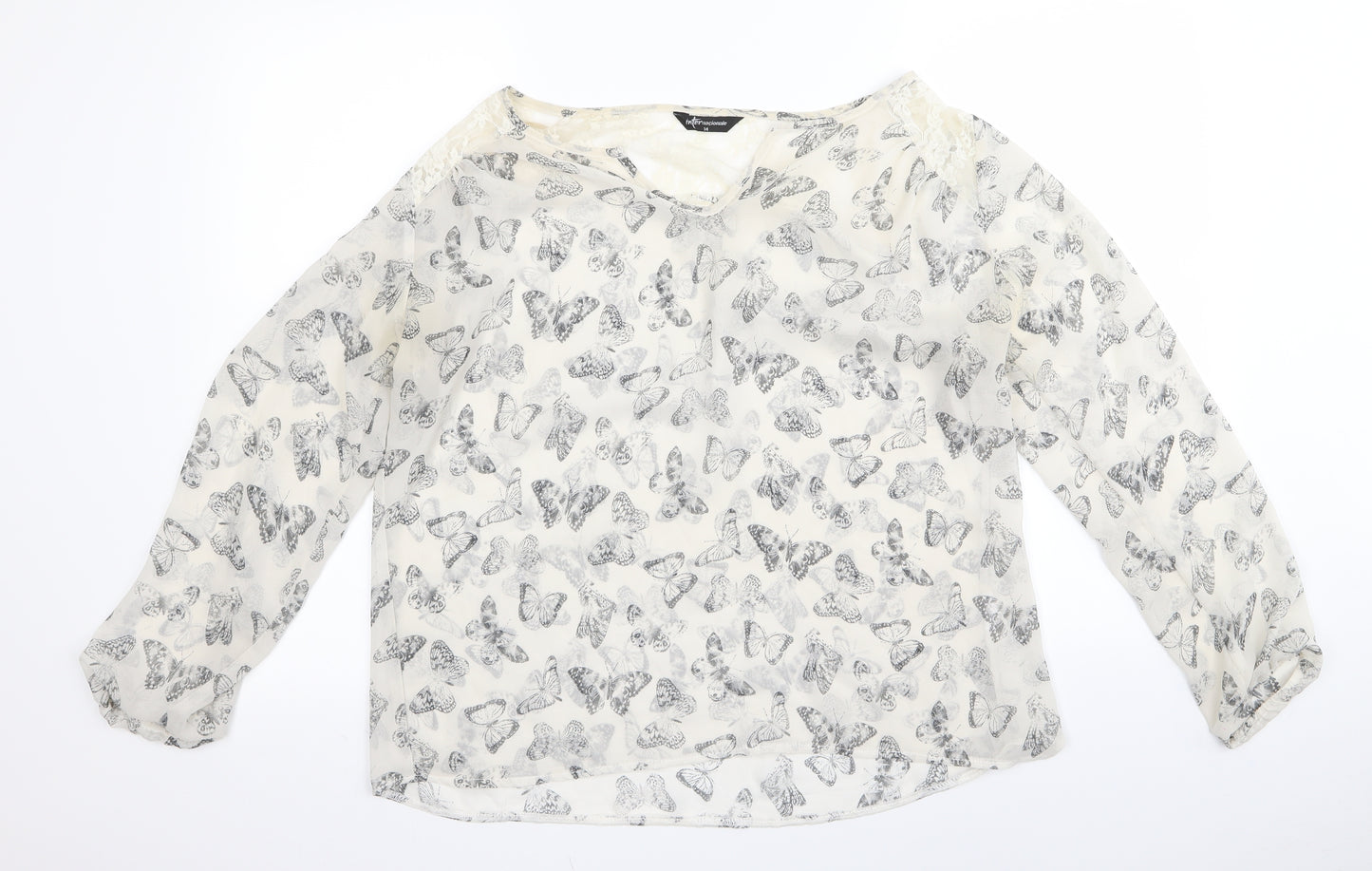 Preworn Womens White Animal Print  Basic Blouse Size 14