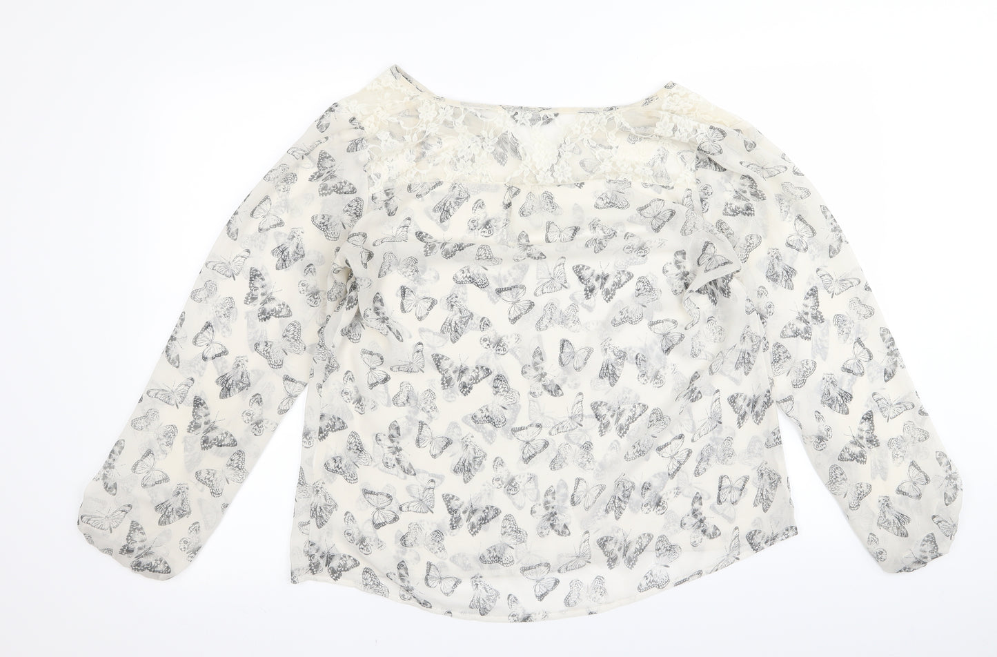 Preworn Womens White Animal Print  Basic Blouse Size 14