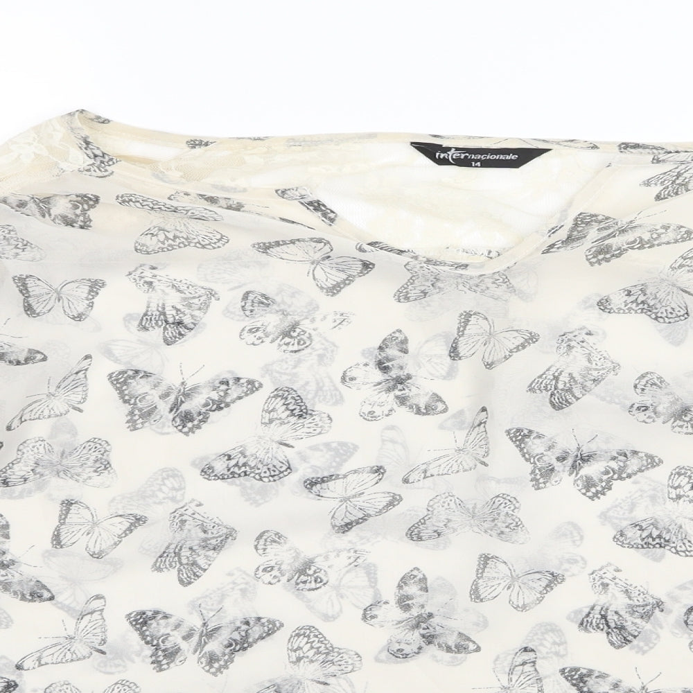 Preworn Womens White Animal Print  Basic Blouse Size 14