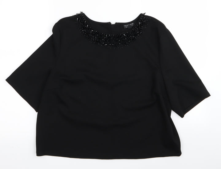 Topshop Womens Black Rayon Basic T-Shirt Size 12
