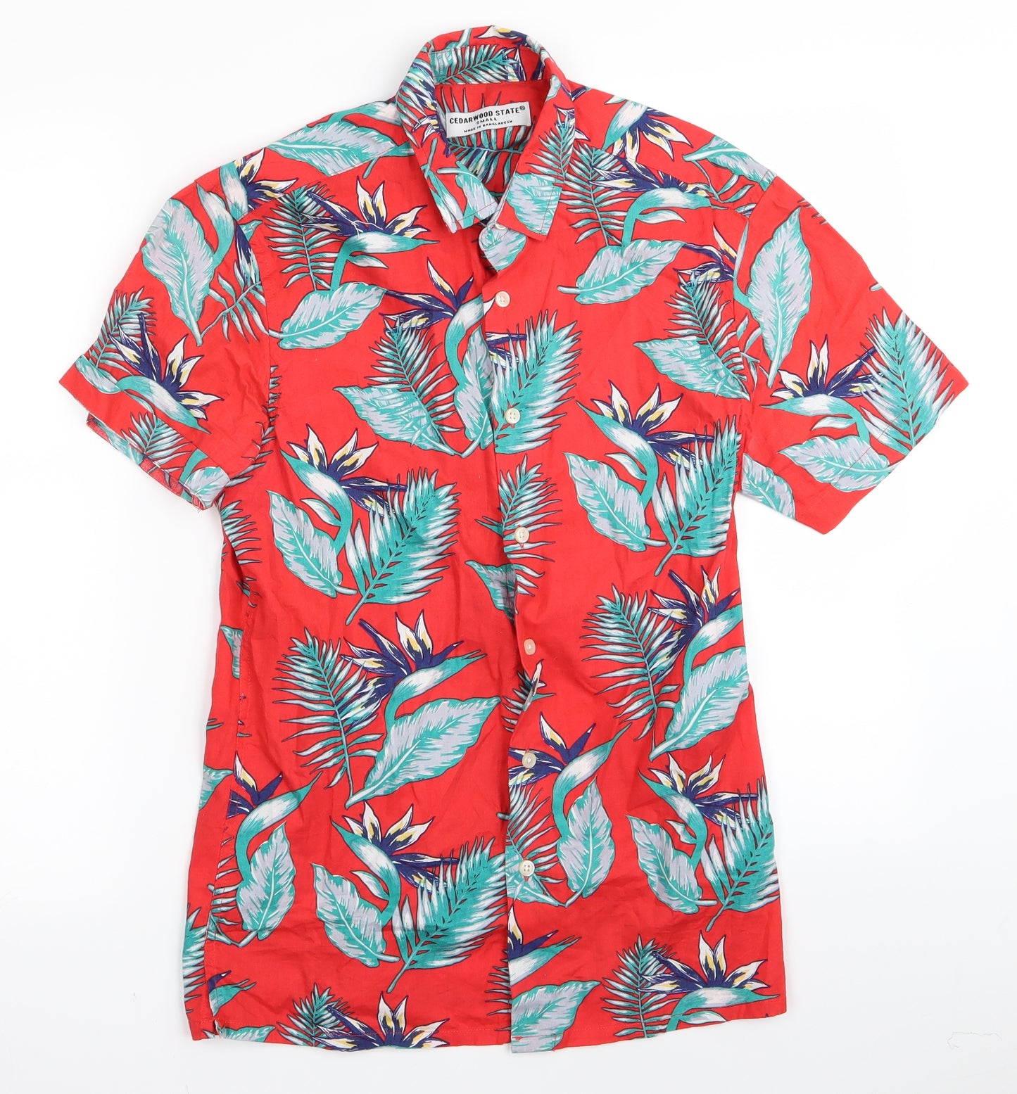 Primark Mens Red Floral   Button-Up Size S