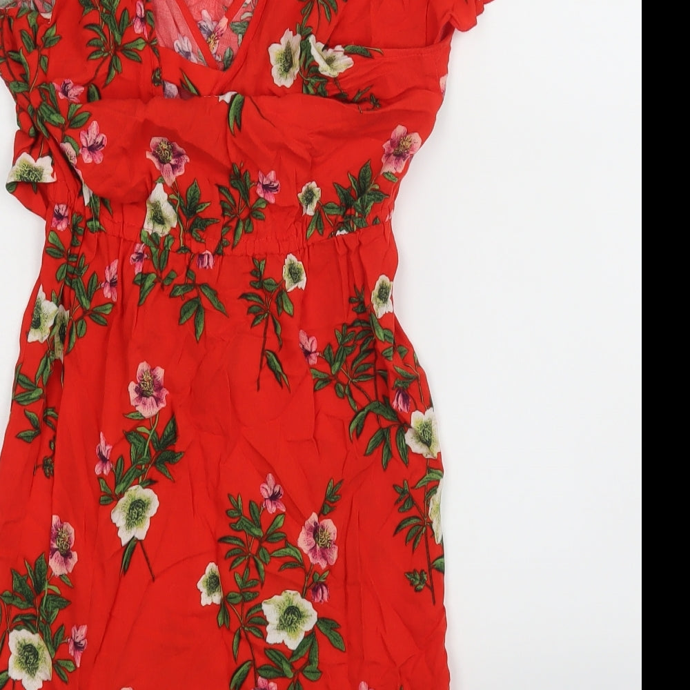 New Look Womens Red Floral  A-Line  Size 4