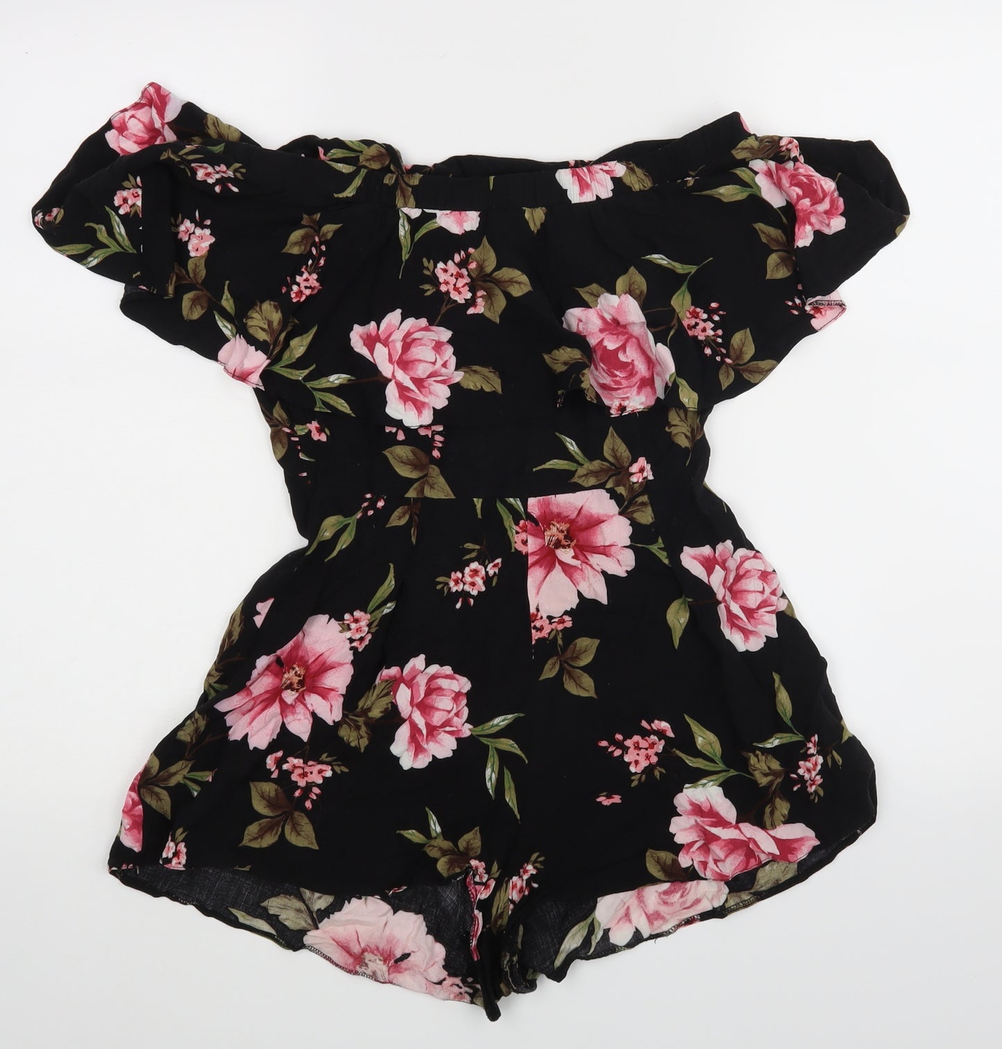 New Look Womens Black Floral  Bodysuit One-Piece Size 8