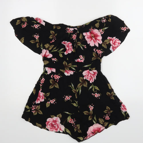 New Look Womens Black Floral  Bodysuit One-Piece Size 8