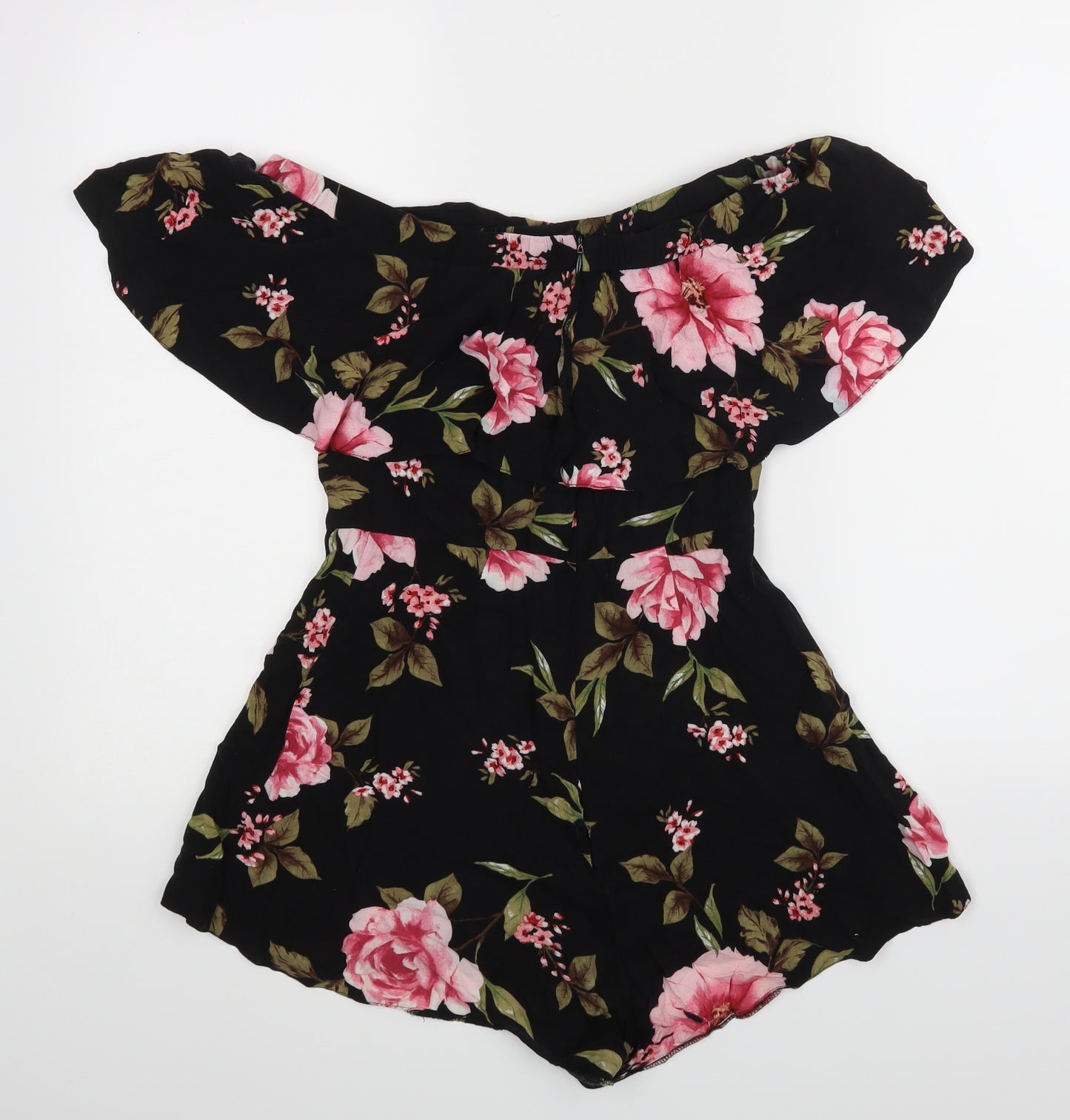 New Look Womens Black Floral  Bodysuit One-Piece Size 8