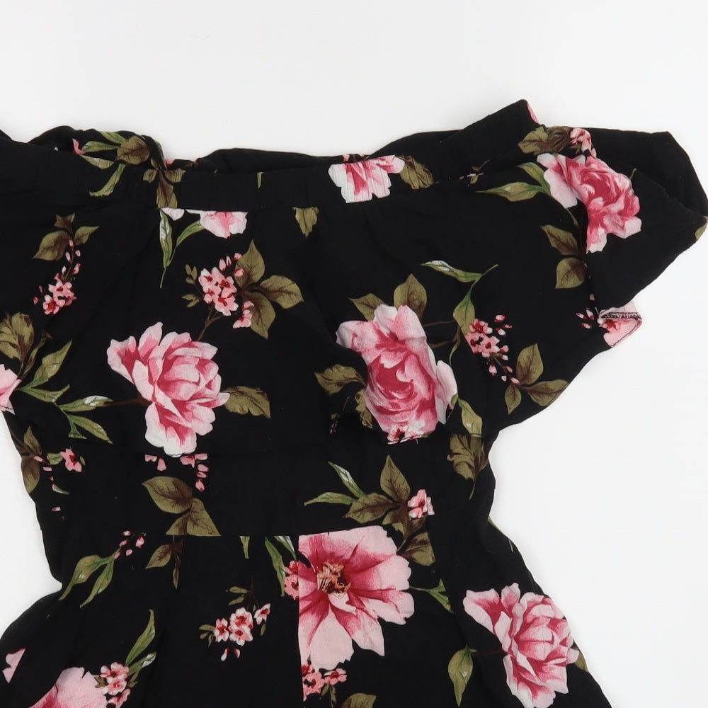 New Look Womens Black Floral  Bodysuit One-Piece Size 8