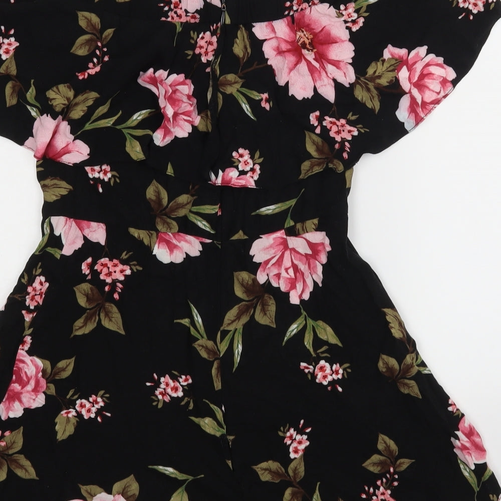 New Look Womens Black Floral  Bodysuit One-Piece Size 8