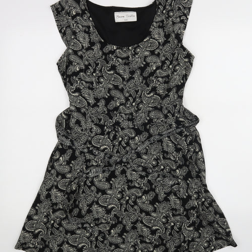 Snow Traffic Womens Black Floral  A-Line  Size S