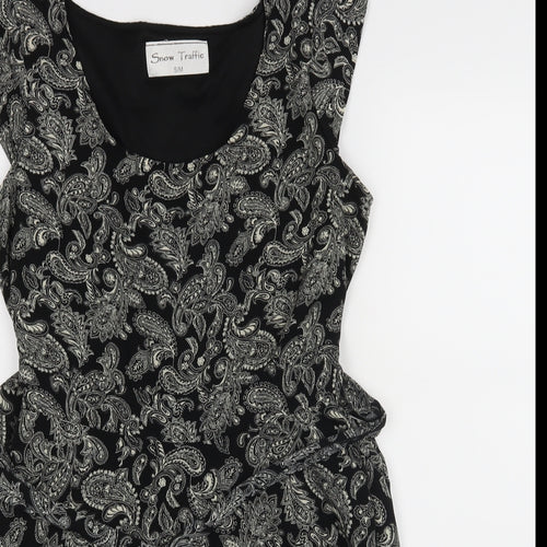Snow Traffic Womens Black Floral  A-Line  Size S
