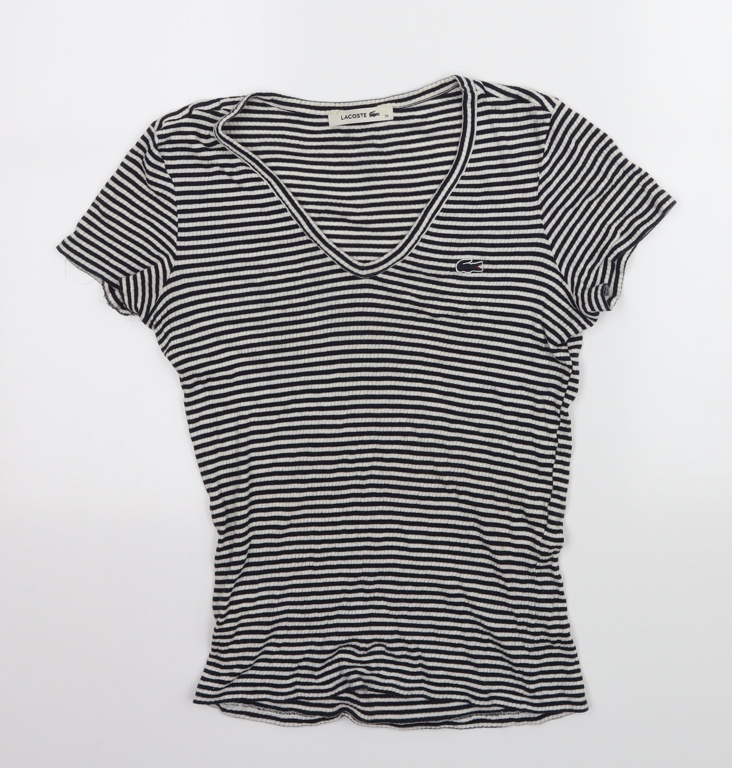 Lacoste Womens Black Striped  Basic T-Shirt Size 34