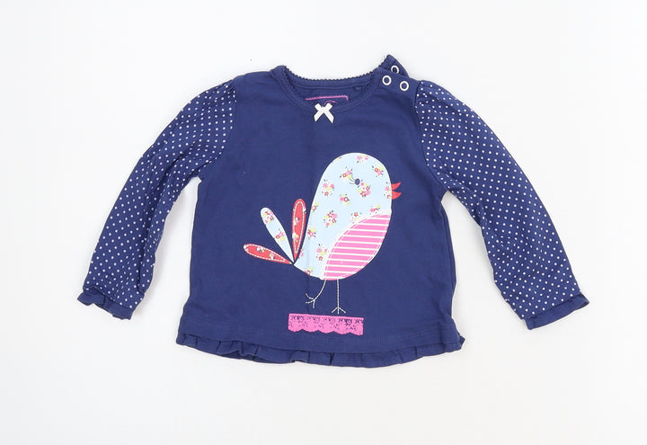 TU Girls Blue   Basic Blouse Size 6-9 Months  - bird