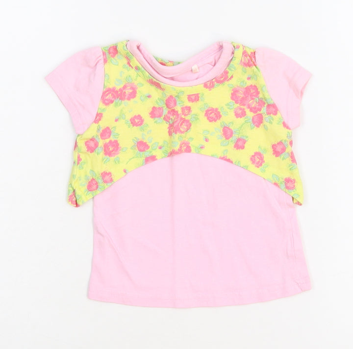 George Girls Pink Floral  Basic T-Shirt Size 6-9 Months