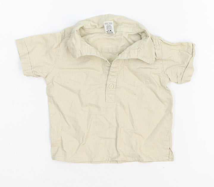 M&Co Boys Beige   Basic Dress Shirt Size 6-9 Months