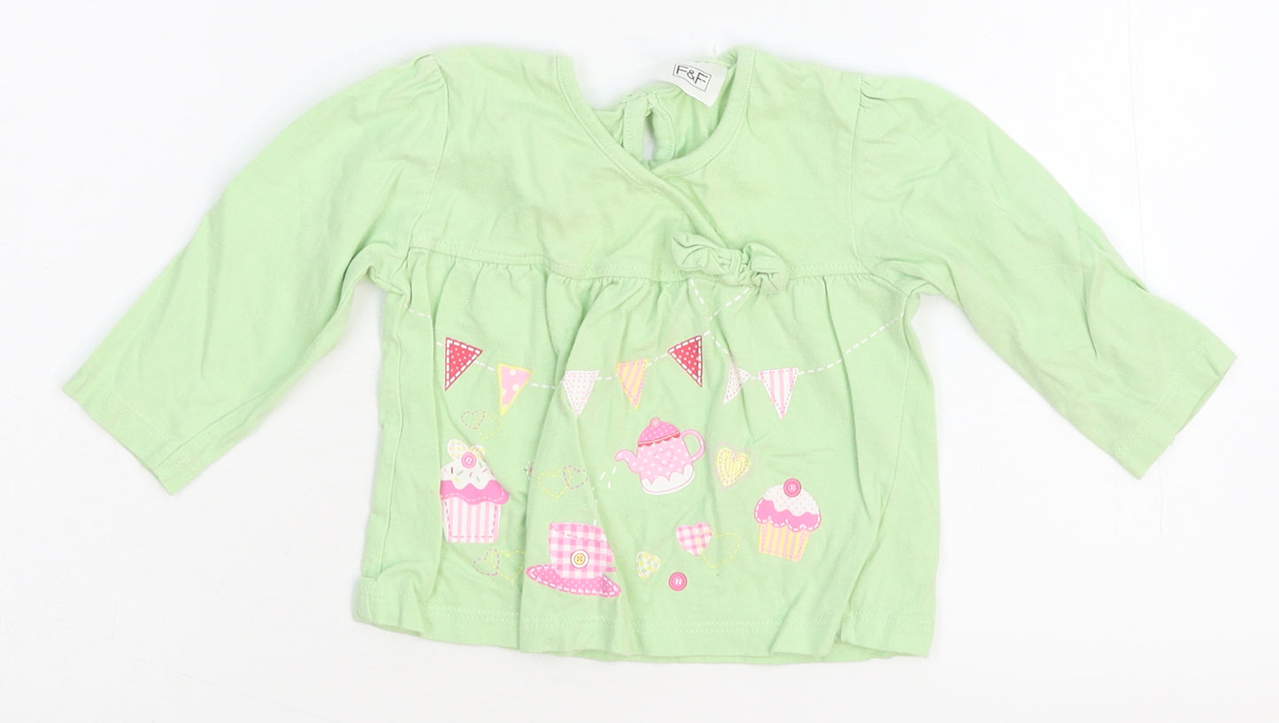 F&F Girls Green   Basic T-Shirt Size 6-9 Months