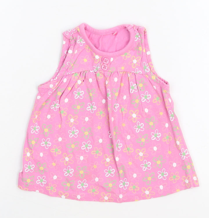 George Girls Pink Floral  Basic Tank Size 6-9 Months