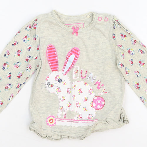 TU Girls Grey   Basic T-Shirt Size 9-12 Months  - Bunny