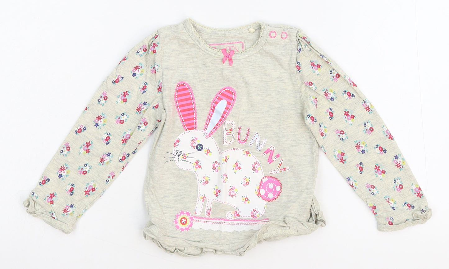 TU Girls Grey   Basic T-Shirt Size 9-12 Months  - Bunny