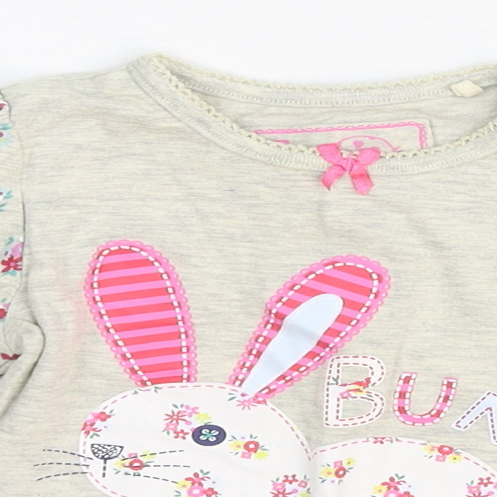 TU Girls Grey   Basic T-Shirt Size 9-12 Months  - Bunny