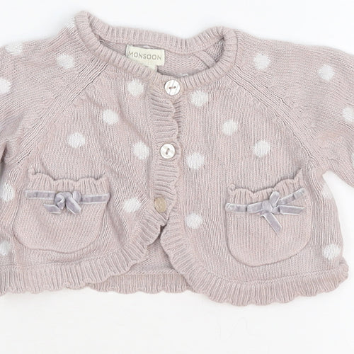Monsoon Girls Pink Polka Dot  Cardigan Jumper Size 6-9 Months