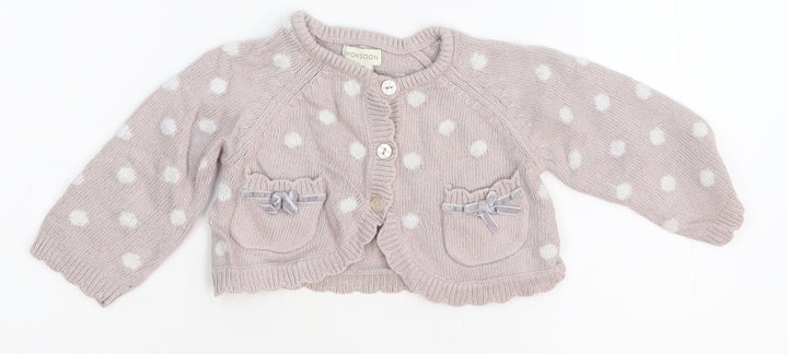 Monsoon Girls Pink Polka Dot Cardigan Jumper Size 6-9 Months