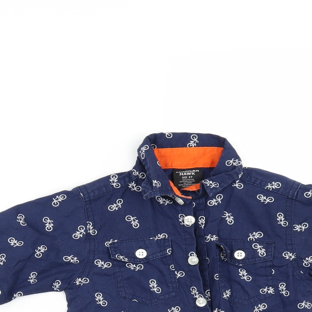 American Hawk Boys Blue Geometric  Basic Button-Up Size 3 Years