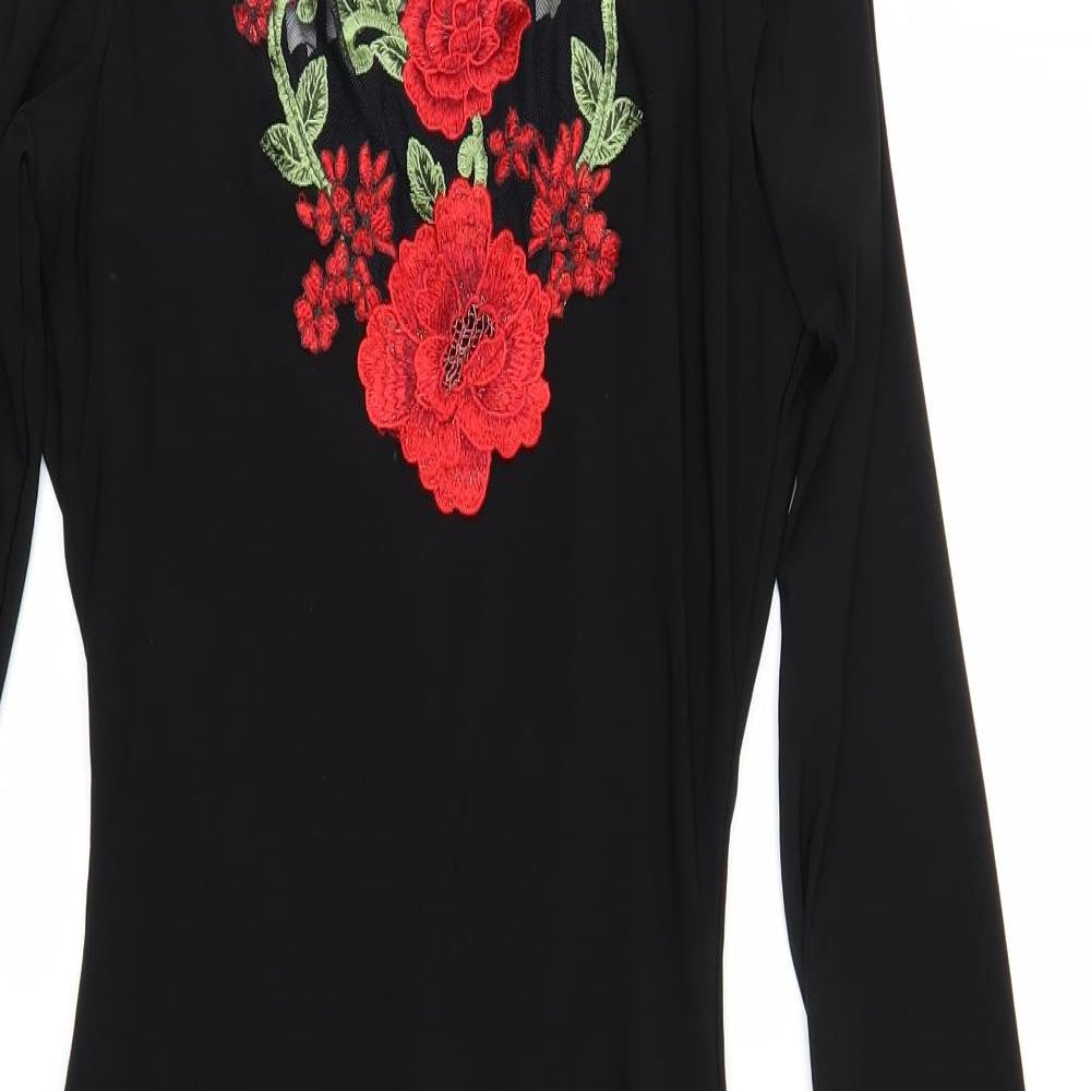 Quiz Womens Black Floral  Bodycon  Size 10  - Scoop Back