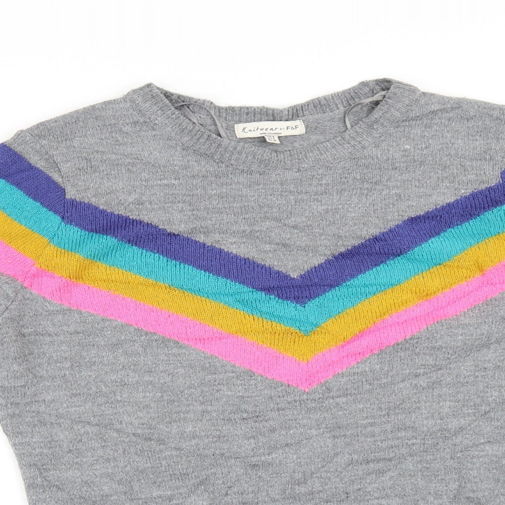 F&F` Womens Grey Striped  Pullover Jumper Size 12